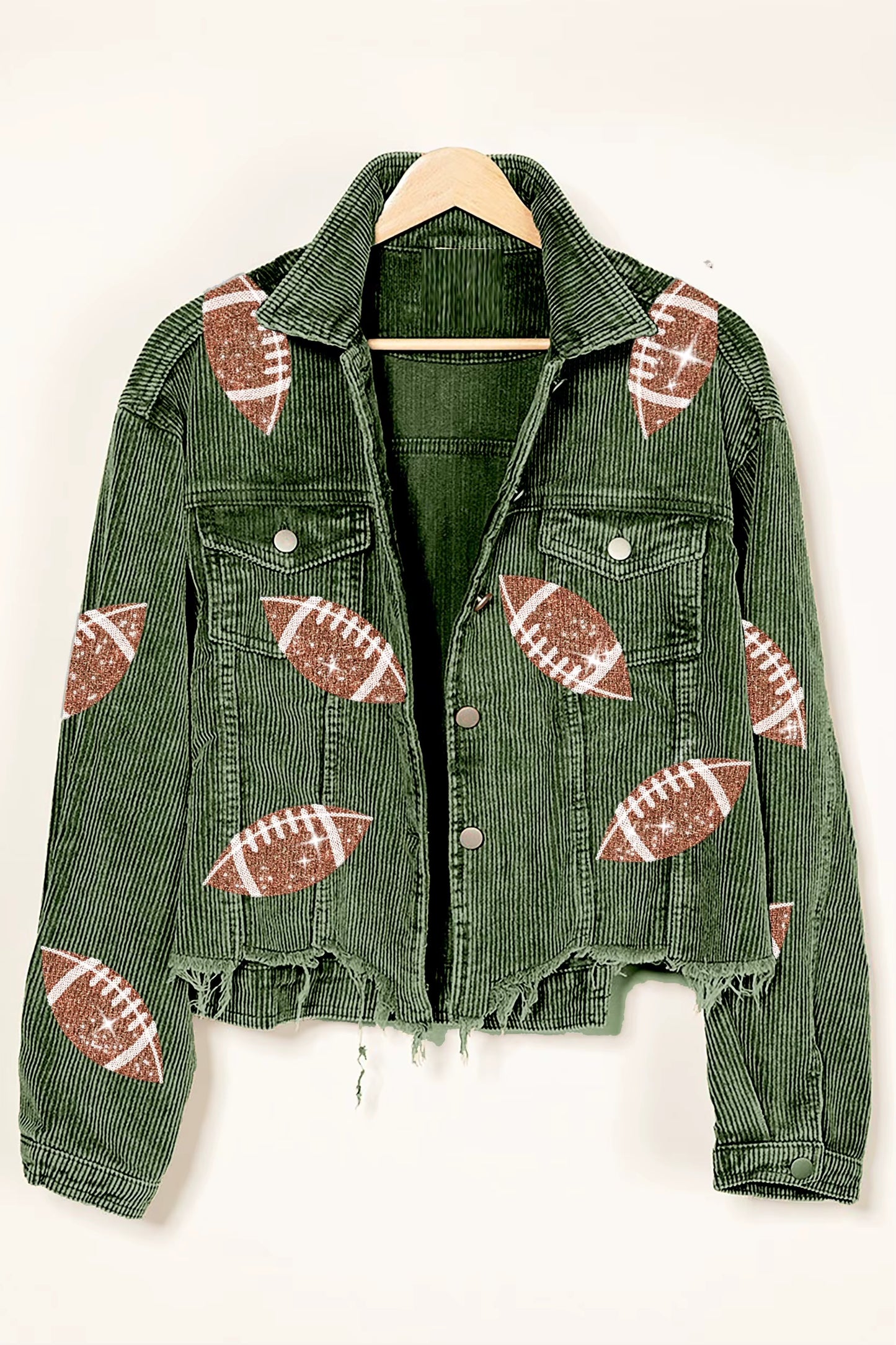 HuddleBabe™ Football Sequin Corduroy Vintage Wash Jacket