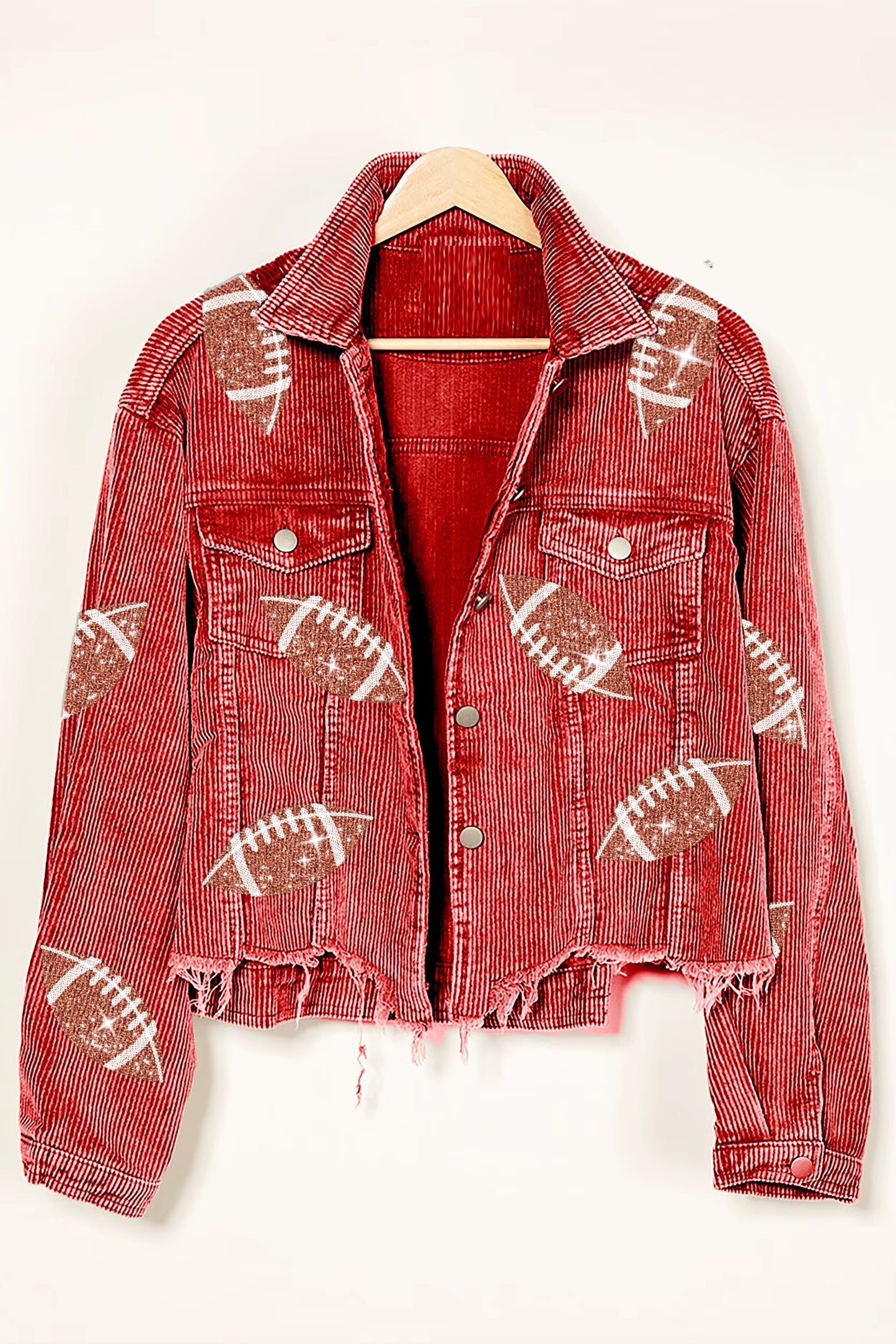 HuddleBabe™ Football Sequin Corduroy Vintage Wash Jacket