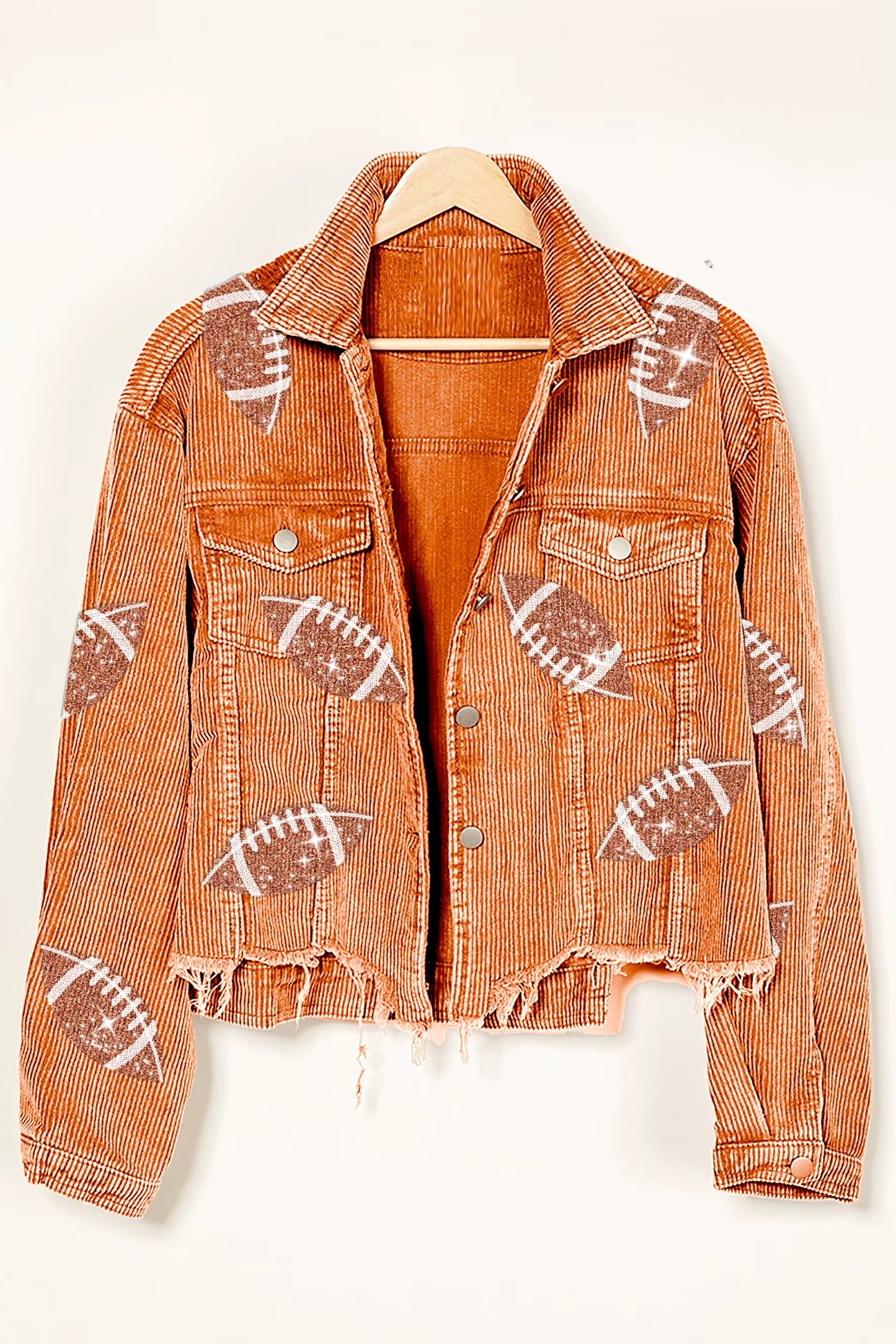 HuddleBabe™ Football Sequin Corduroy Vintage Wash Jacket